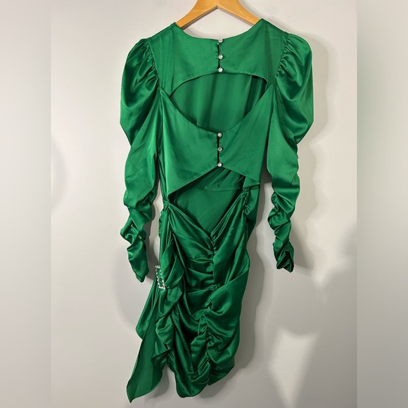 For Love & Lemons Isabeli Long Sleeve Mini Dress in Vert Emerald Green - Picture 5 of 6